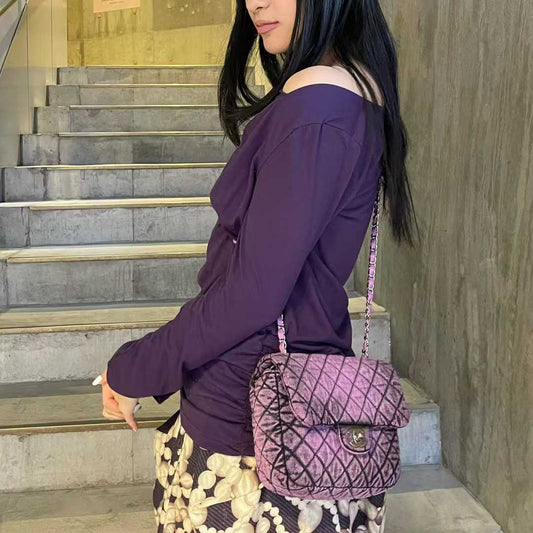 CHANEL Purple 20C Distressed Denim Classic Flap ShoulderBag  [Used]