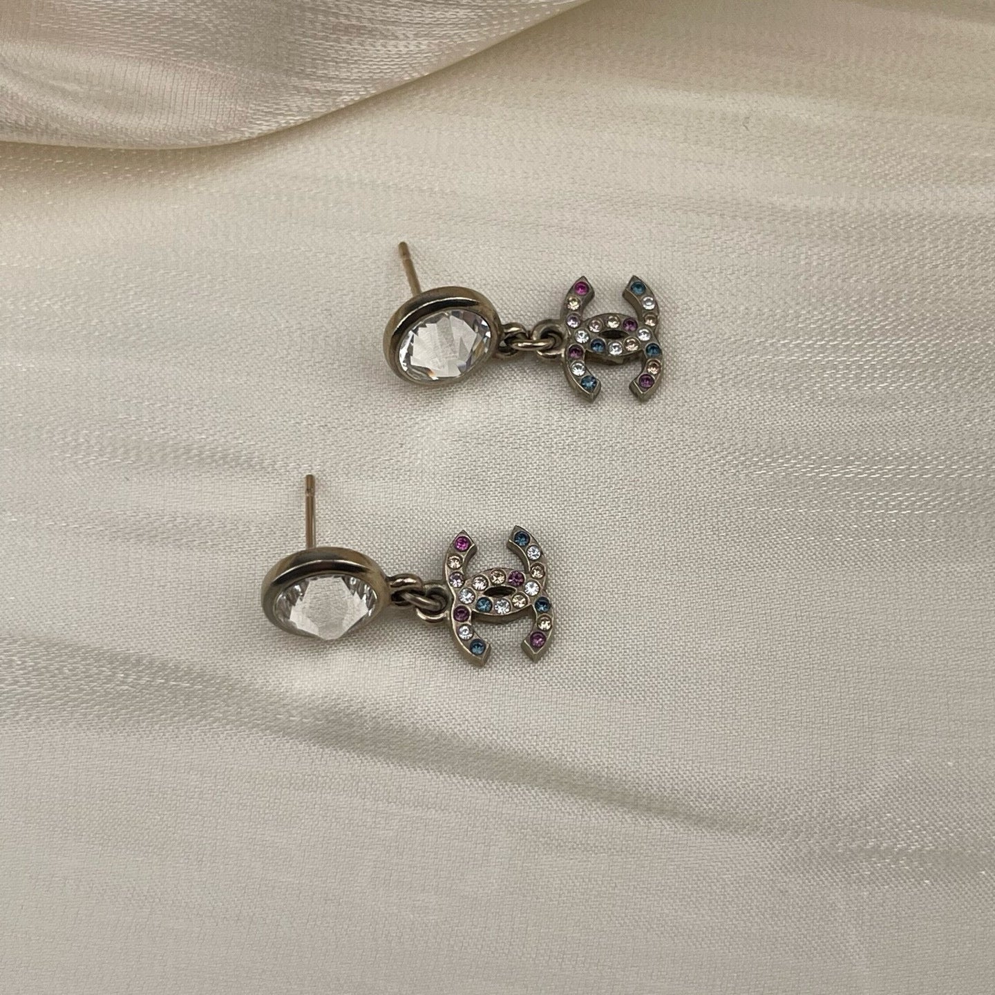 CHANEL 2011 Double CC Multicolor Rhinestone Drop Earrings [Used]