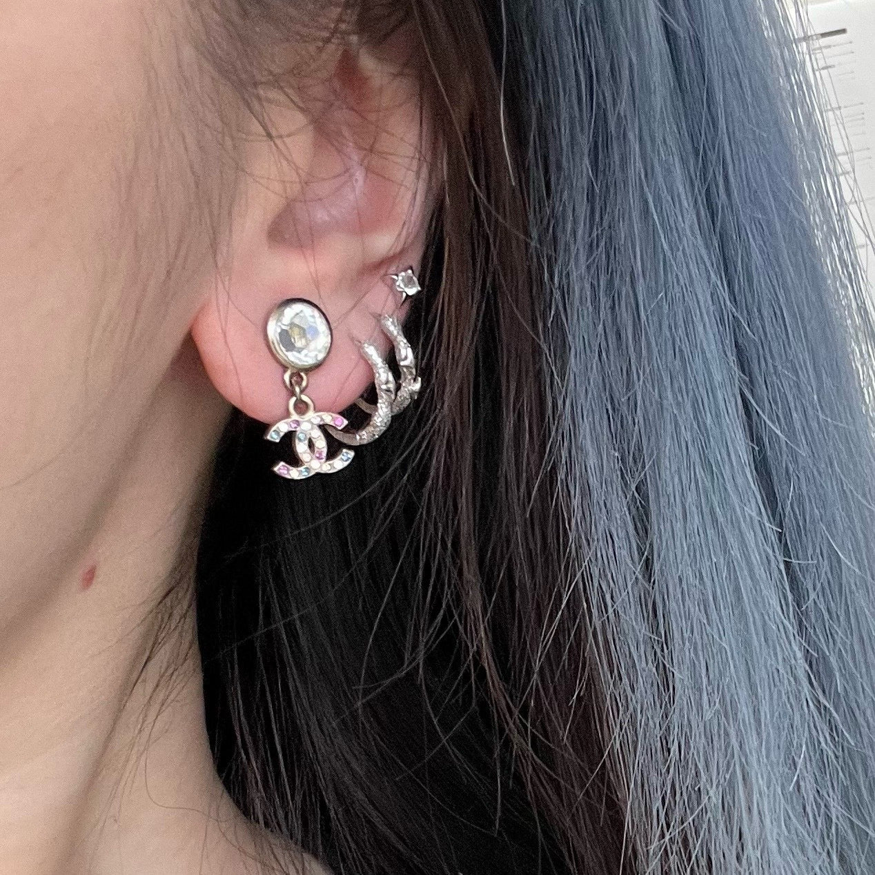 CHANEL 2011 Double CC Multicolor Rhinestone Drop Earrings [Used]
