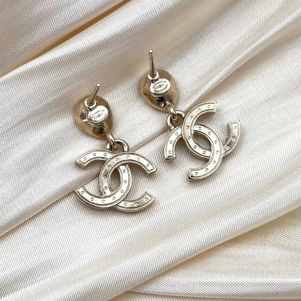 CHANEL Gold Tone Rhinestone CC Drop Earrings [Used]