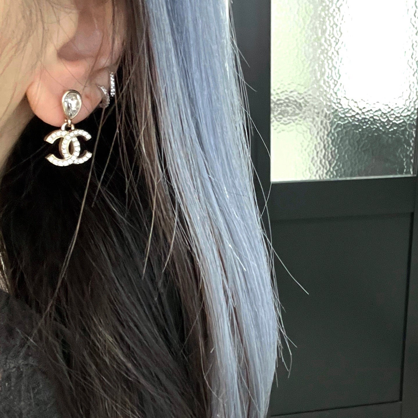 CHANEL Gold Tone Rhinestone CC Drop Earrings [Used]