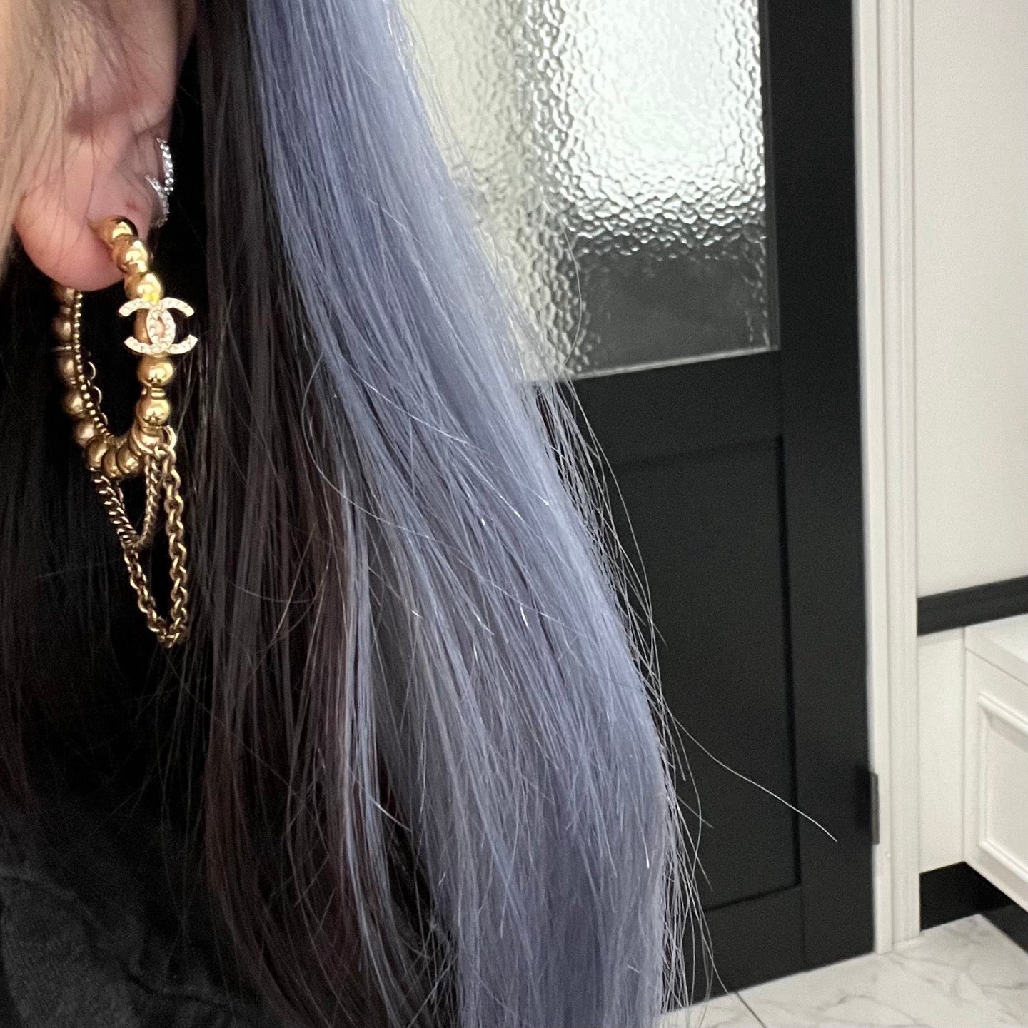 Chanel Gold-Tone Rhinestone CC Chain Drop Earrings C22C 6.6 × 3.8 cm [Used]