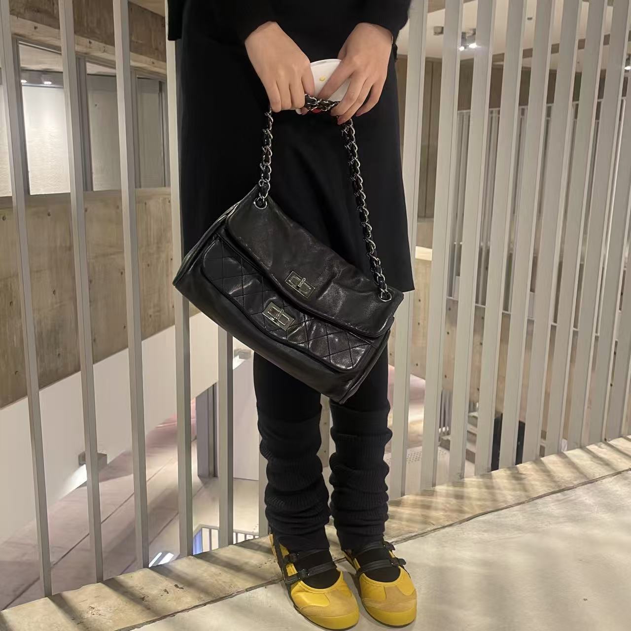 Chanel 2.55 Double Flap Lambskin Chain Bag – Black & Silver [Used]