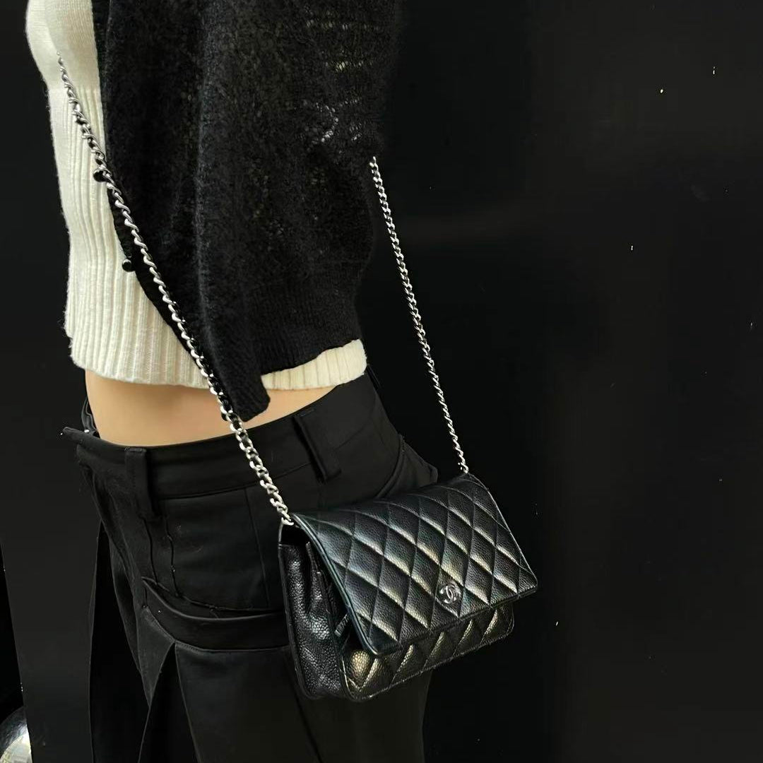 Chanel Classic Caviar Leather WOC Chain Bag – Black & Silver [Used]