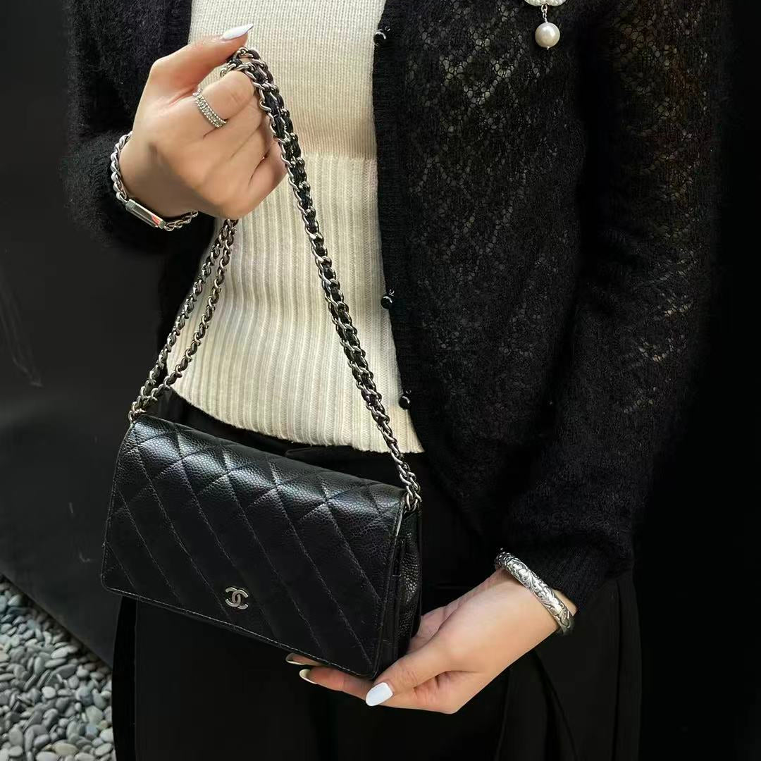Chanel Classic Caviar Leather WOC Chain Bag – Black & Silver [Used]