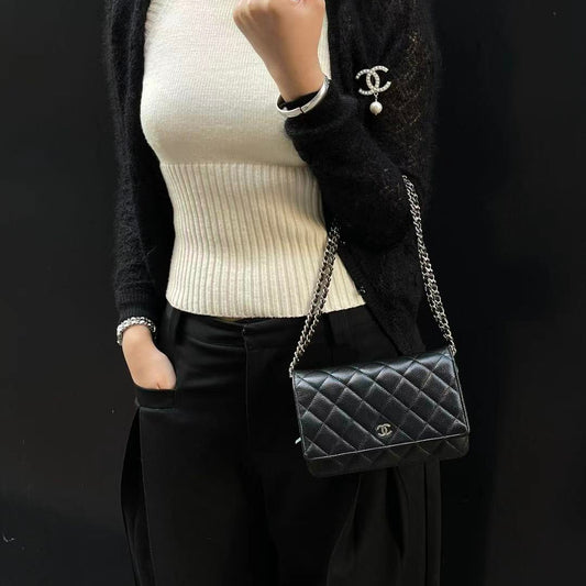 Chanel Classic Caviar Leather WOC Chain Bag – Black & Silver [Used]