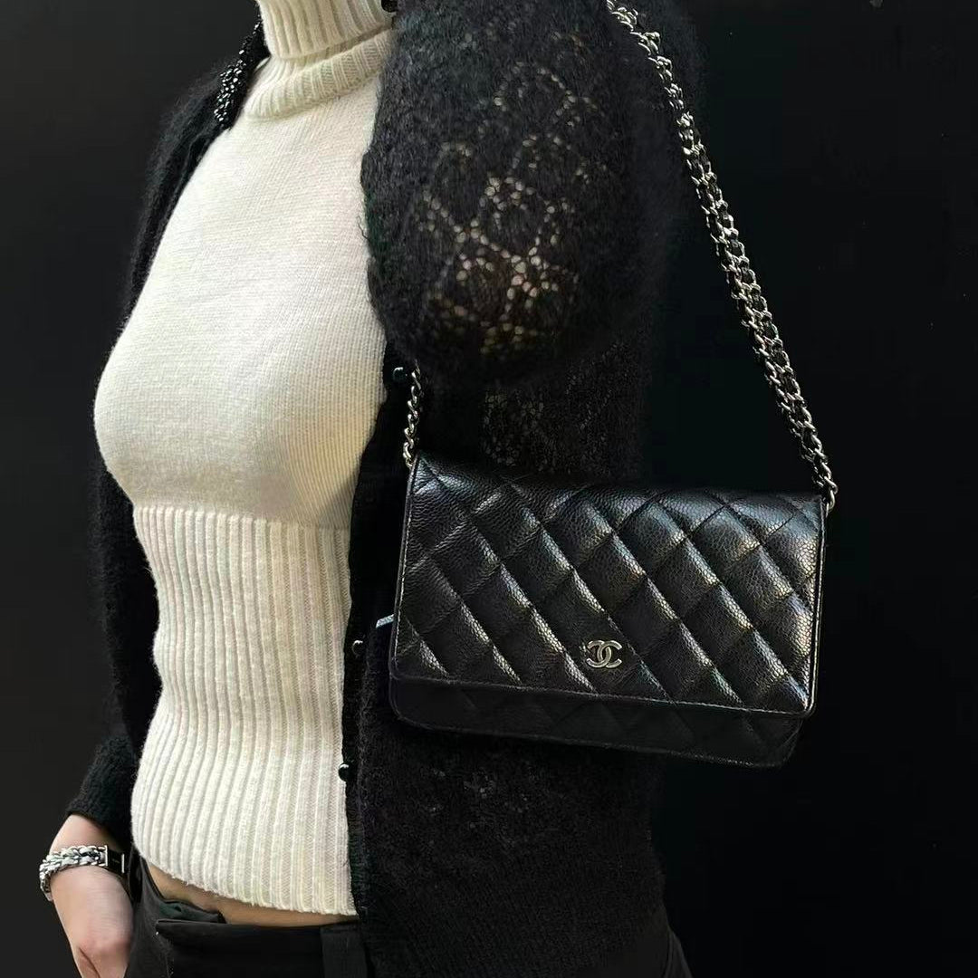 Chanel Classic Caviar Leather WOC Chain Bag – Black & Silver [Used]