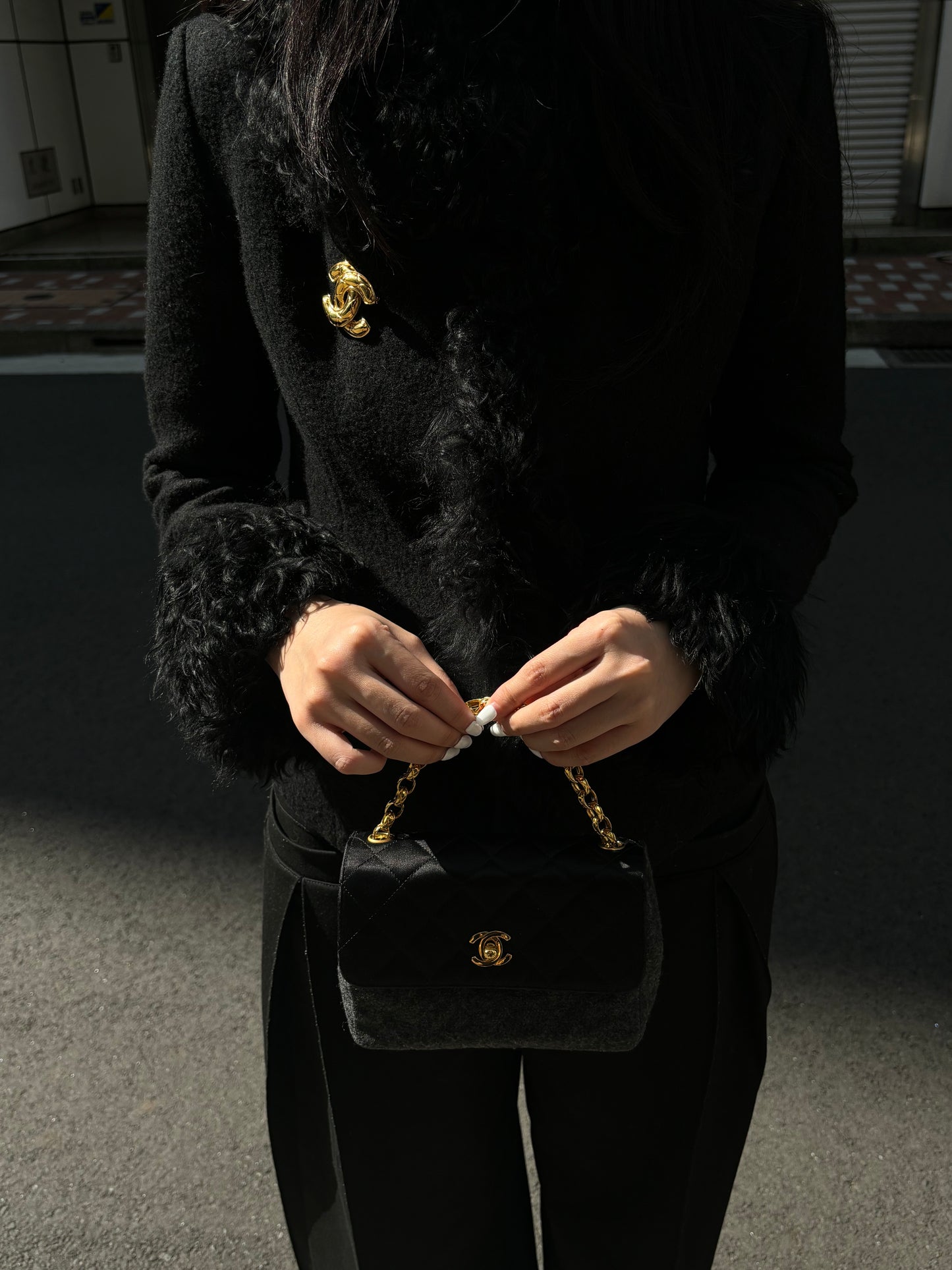 Chanel Embossed Satin &amp; Tweed Camera Bag[used]