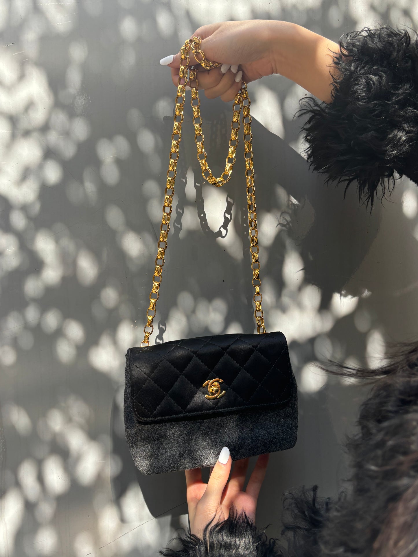 Chanel Embossed Satin &amp; Tweed Camera Bag[used]