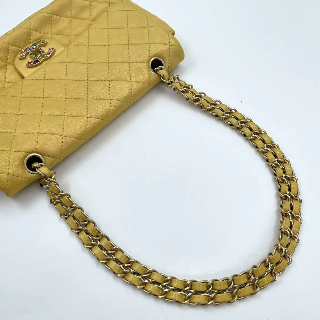 Chanel Pearl Gold Chain Lambskin Multicolor Glass CC Flap Shoulder Bag [Used]