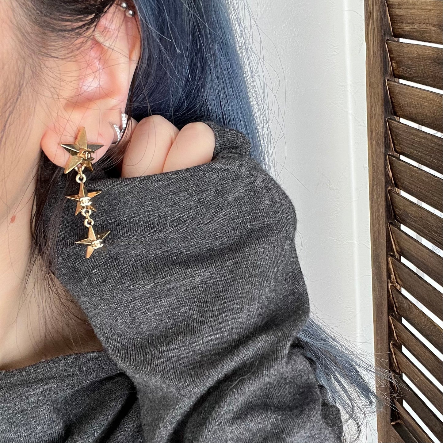 Chanel Gold Star CC Drop Earrings [Used]