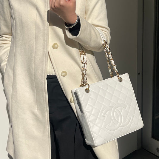 Chanel PST Petit Shopping Tote White/Gold [Used]