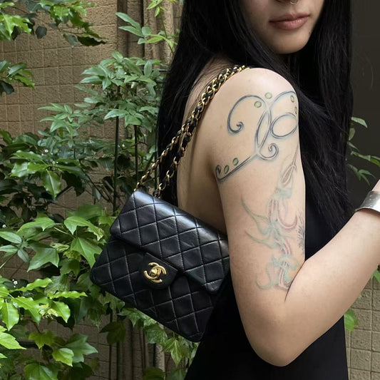 Chanel Square Mini Black Lambskin Classic Flap Bag [Used]