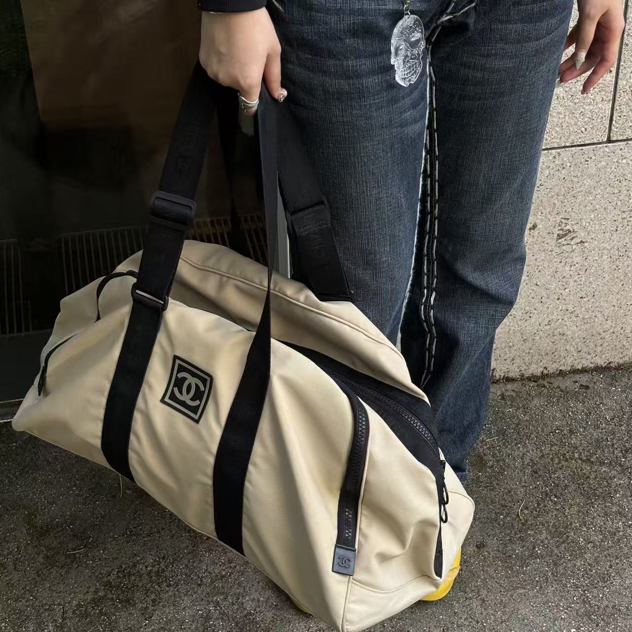 Chanel Beige Nylon Sports Boston Bag Shoulder Bag [Used]