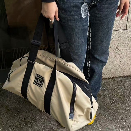 Chanel Beige Nylon Sports Boston Bag Shoulder Bag [Used]