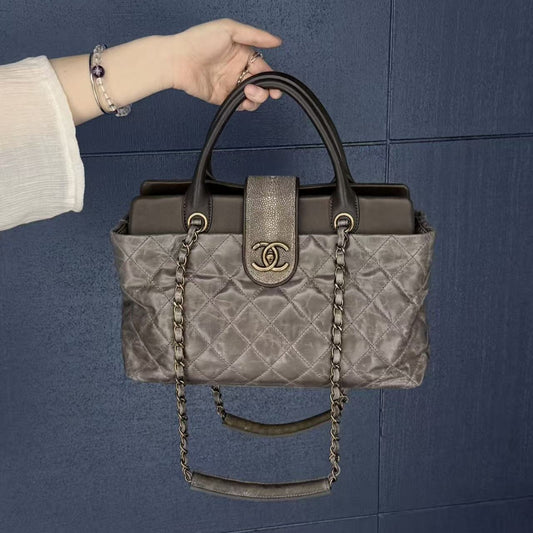 CHANEL Métiers d'Art Ruched Calfskin & Stingray 2-Way Tote Bag [Used]