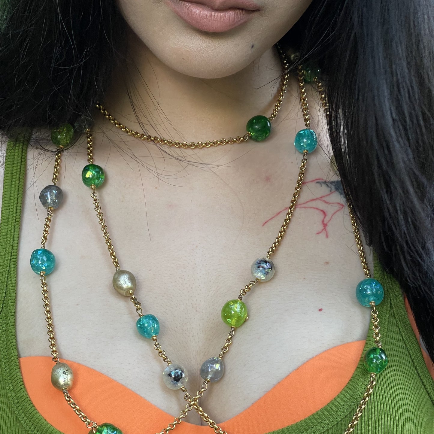 Chanel Gold-Tone Multicolor Decorative Stones Long Necklace[Used]