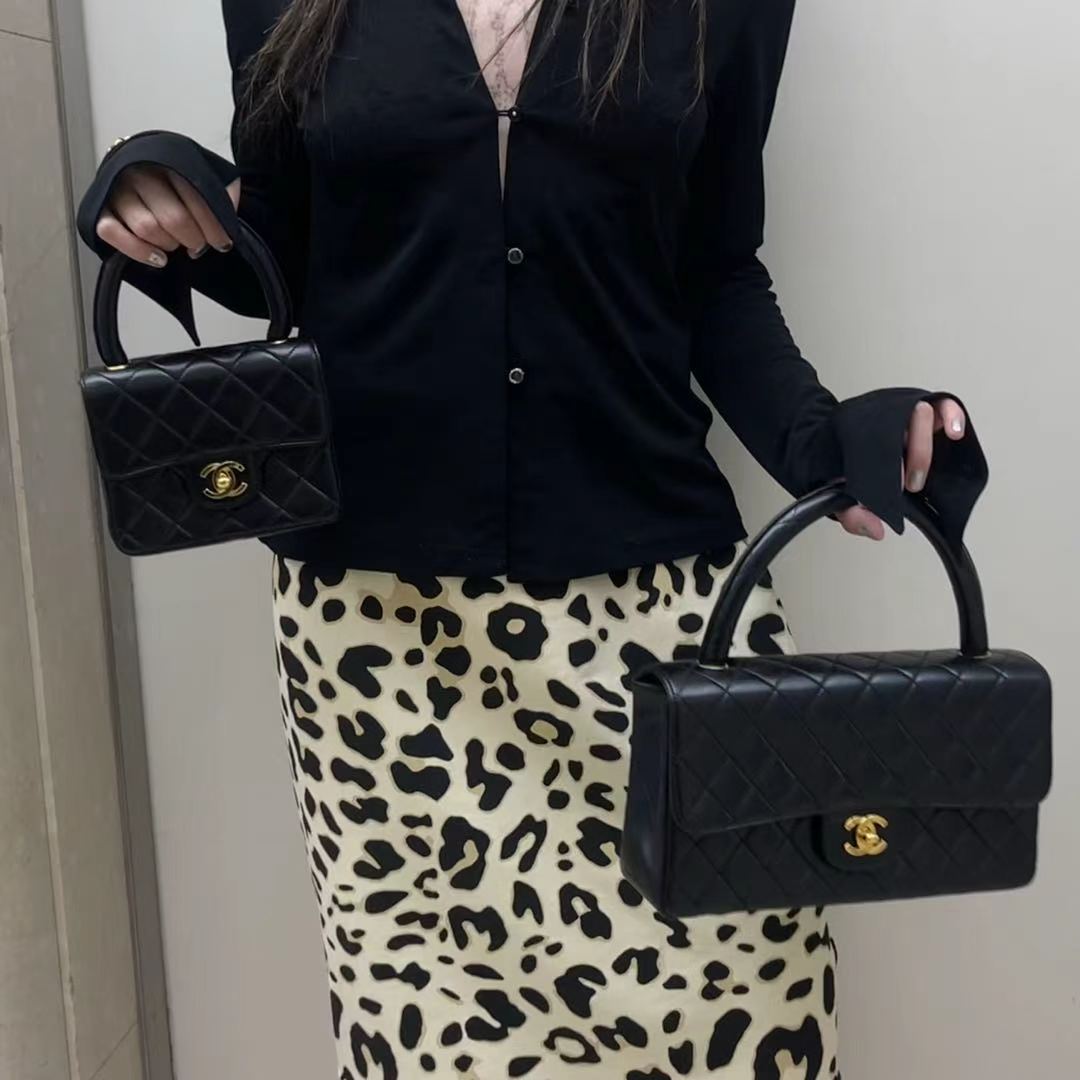 CHANEL Black Lambskin Classic Single Flap Twin Bags[Used]