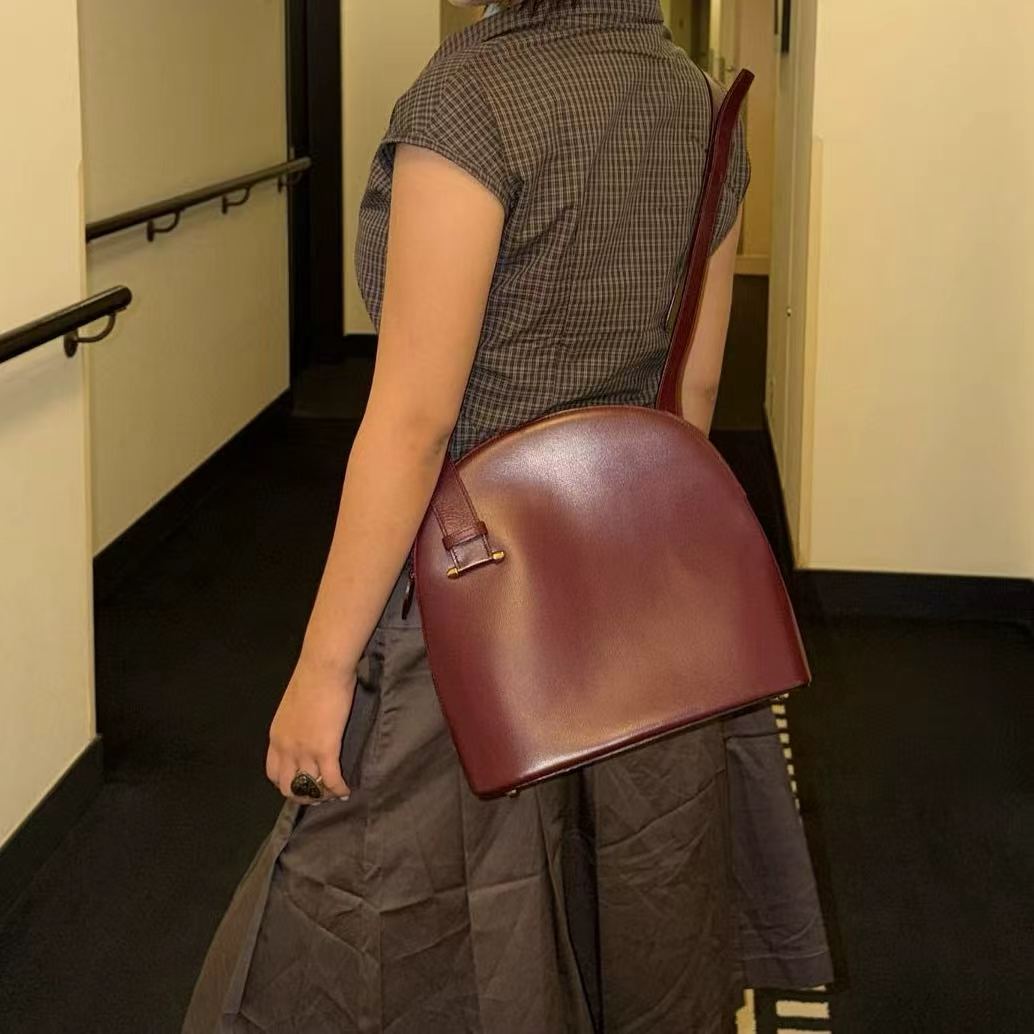Cartier Bordeaux Leather Dome Shoulder Bag [Used]