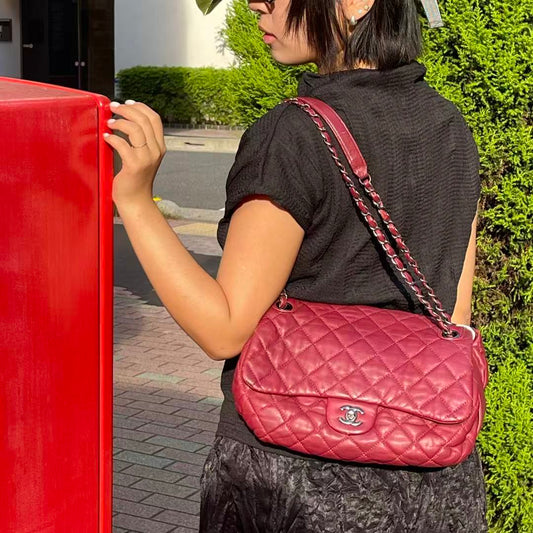 CHANEL Burgundy Lambskin Quilted Chain Flap Bag [Used]