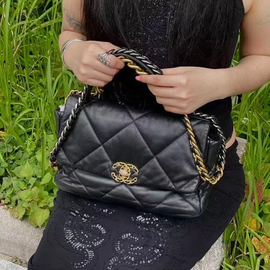 CHANEL Black Lambskin Large Chanel 19 Flap Bag [Used]