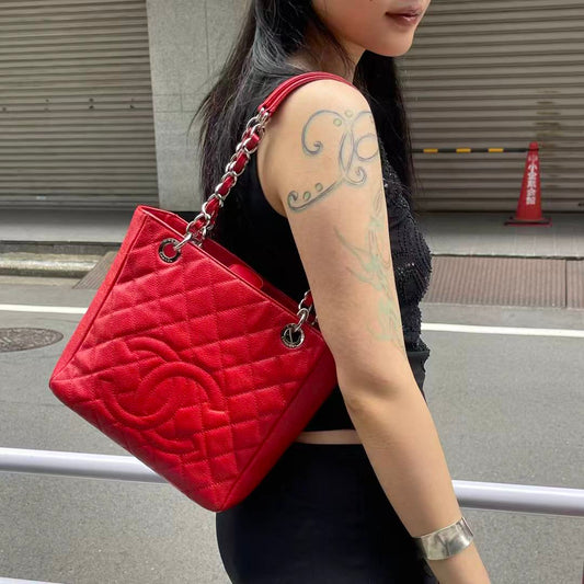 Chanel Red Petite Shopping Tote Bag [Used]