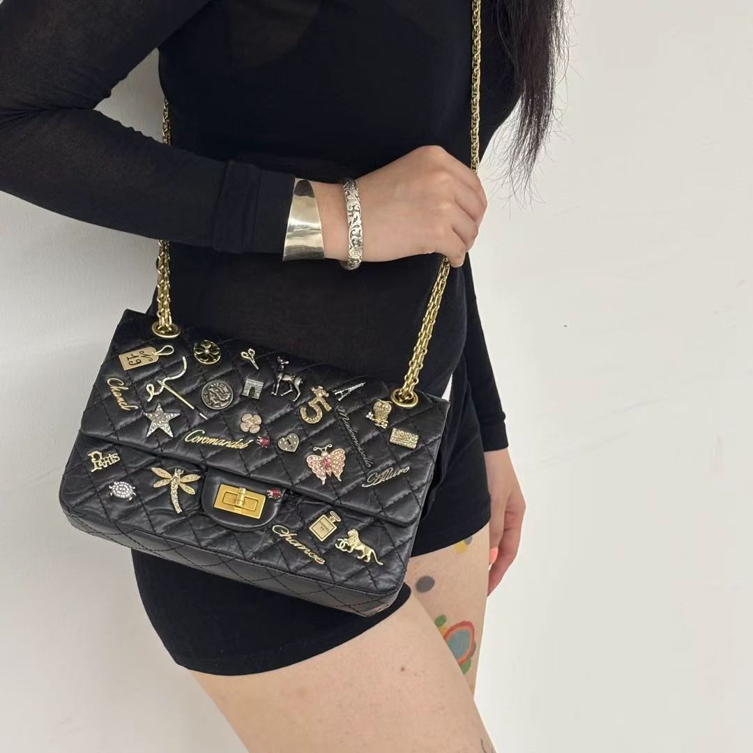 CHANEL Aged Calfskin Lucky Charms 2.55 Reissue 225 Flap Bag Black [Used]