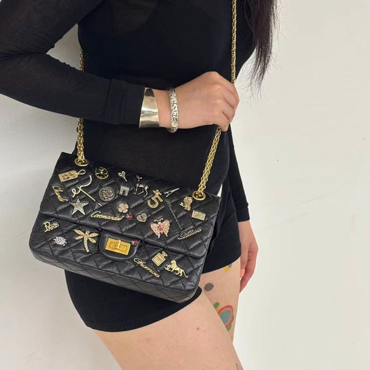 CHANEL Aged Calfskin Lucky Charms 2.55 Reissue 225 Flap Bag Black [Used]