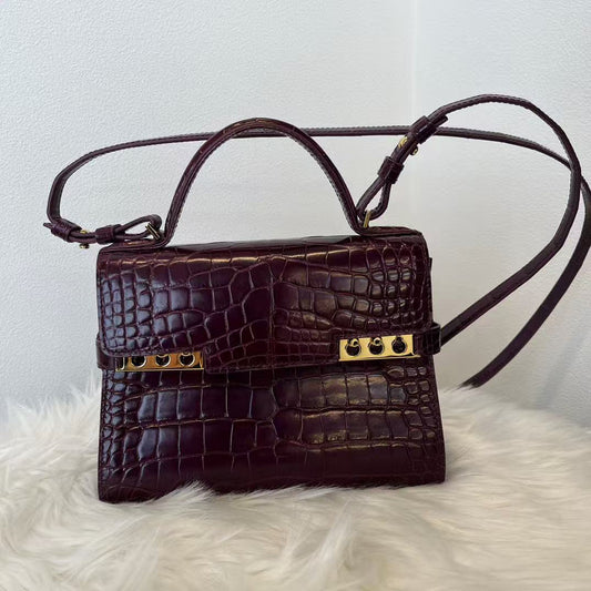 DELVAUX Handbag Tampet PM 2Way Gradient Bordeaux Crocodile Alligator Shoulderbag [Used]