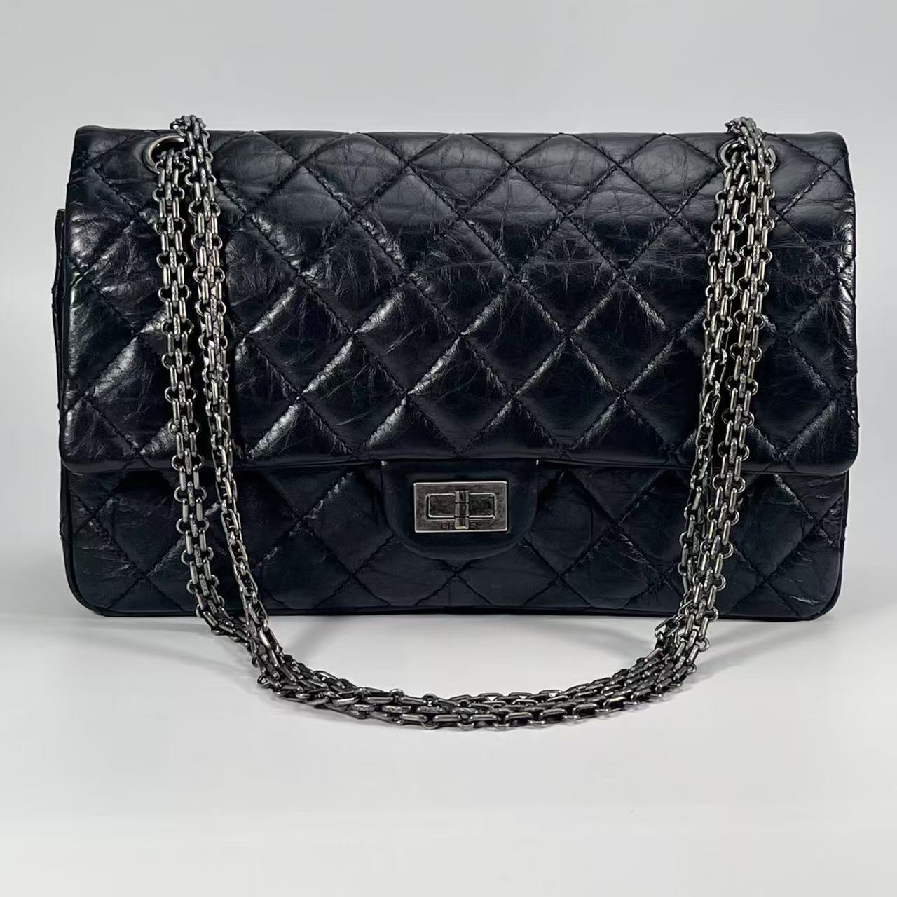 CHANEL Black AGED Calfskin 2.55 Shoulder Bag  [Used]