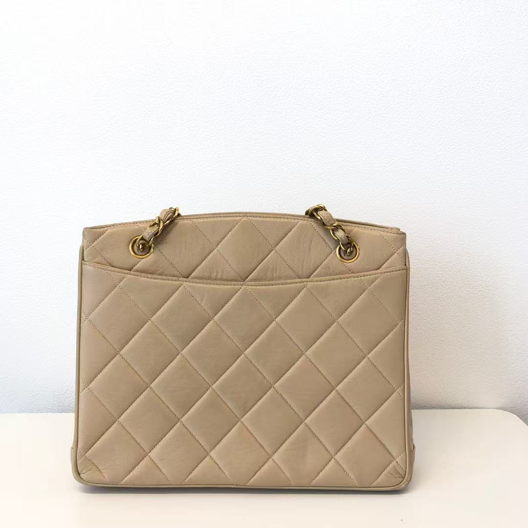 <SOLD OUT>   CHANEL Big CC VINTAGE Beige Lambskin Pocket Chain Tote ShoulderBag[Used]