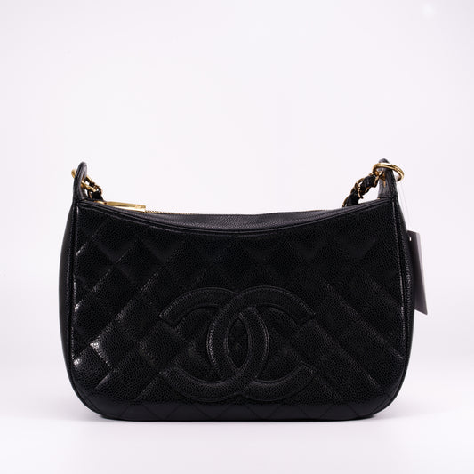 CHANEL Matelasse caviar skin half moon shoulder bag black [Used]