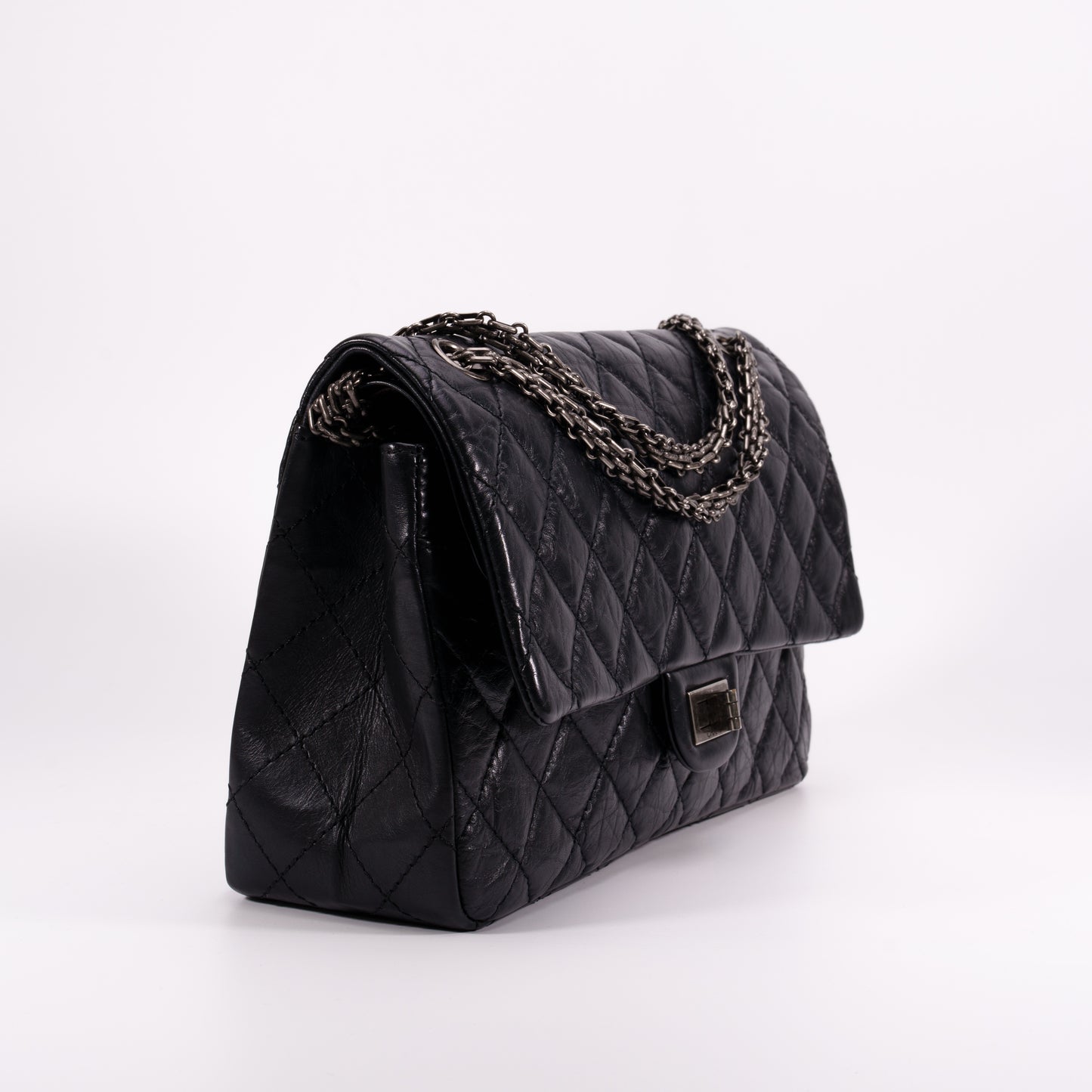 CHANEL Black AGED Calfskin 2.55 Shoulder Bag  [Used]