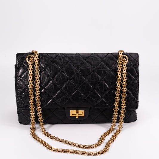 CHANEL Black Aged Calfskin Quilted 2.55 Reissue 225 Flap Bag [Used]