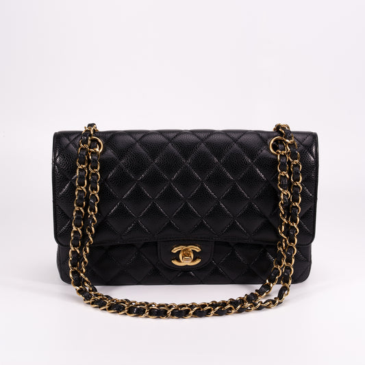 CHANEL Black Caviarskin Classic Double Flap 25 Shoulderbag [Used]