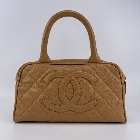 Chanel Small Bowling Handbag in Milky Tea Gold Caviar Leather[used]