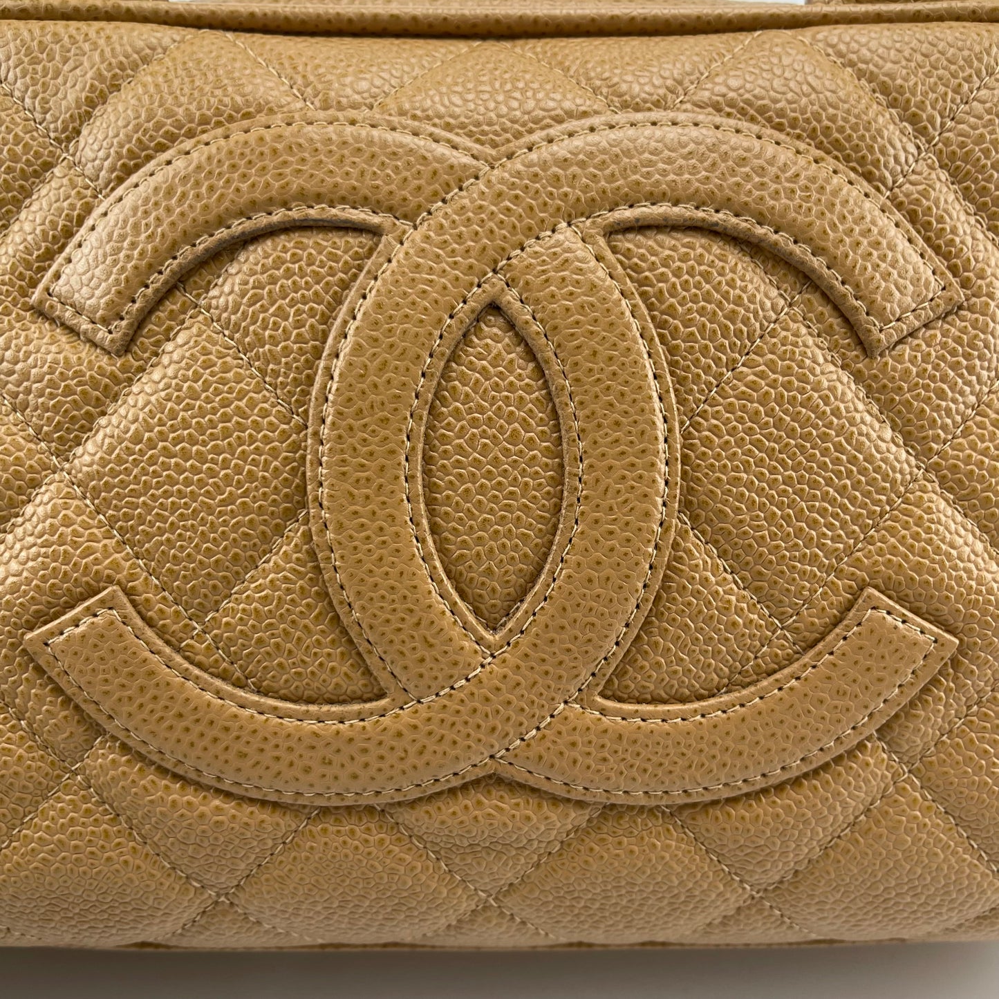 Chanel Small Bowling Handbag in Milky Tea Gold Caviar Leather[used]