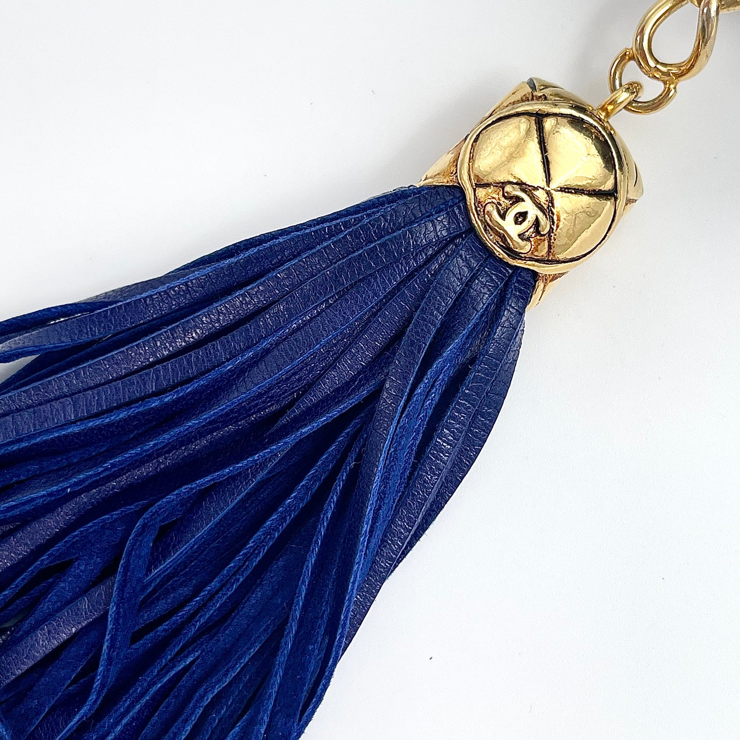 Chanel Dark Blue Lambskin Out-Seam Logo Tassel Camera Chain Bag – Dark Blue [Used]