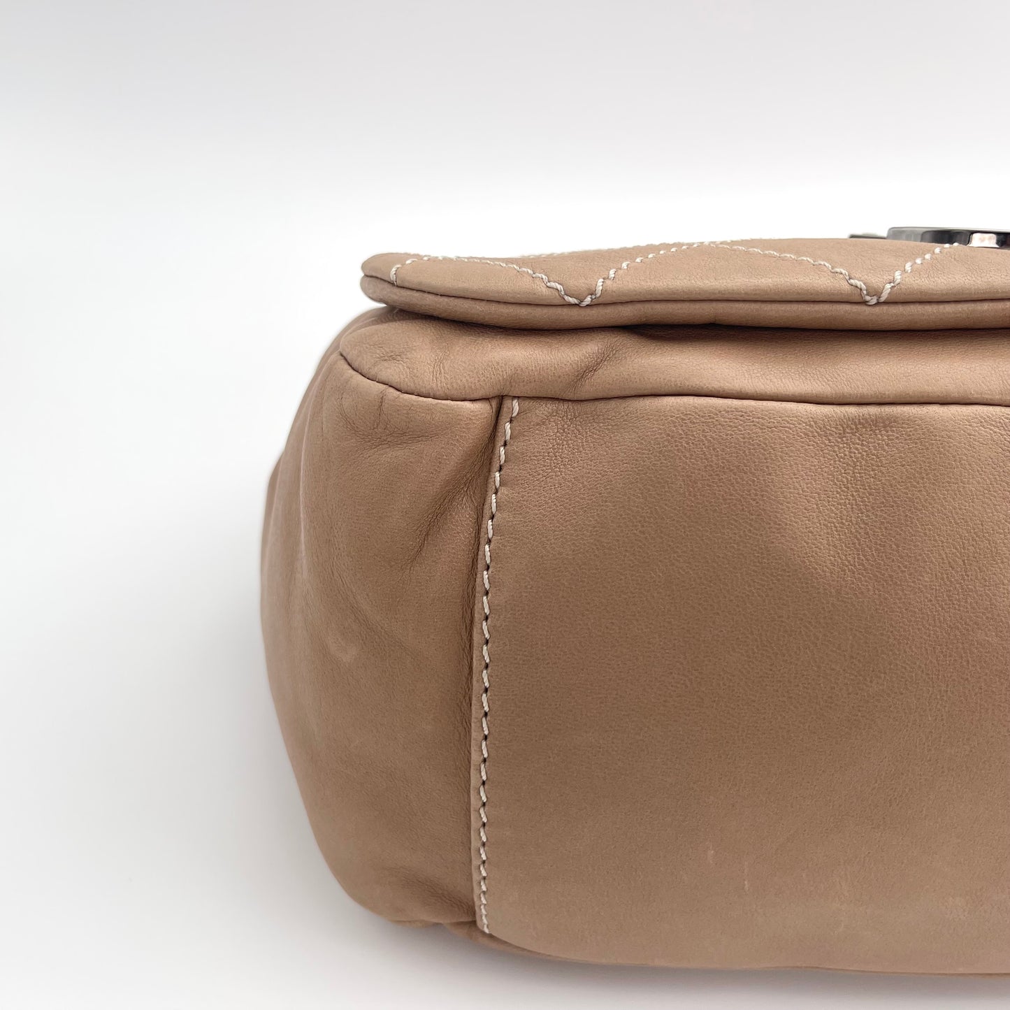 Chanel Milk Tea Large Double C Silver Buckle Out-Seam Large Flap Shoulder Tote Bag – Milk Tea [Used]