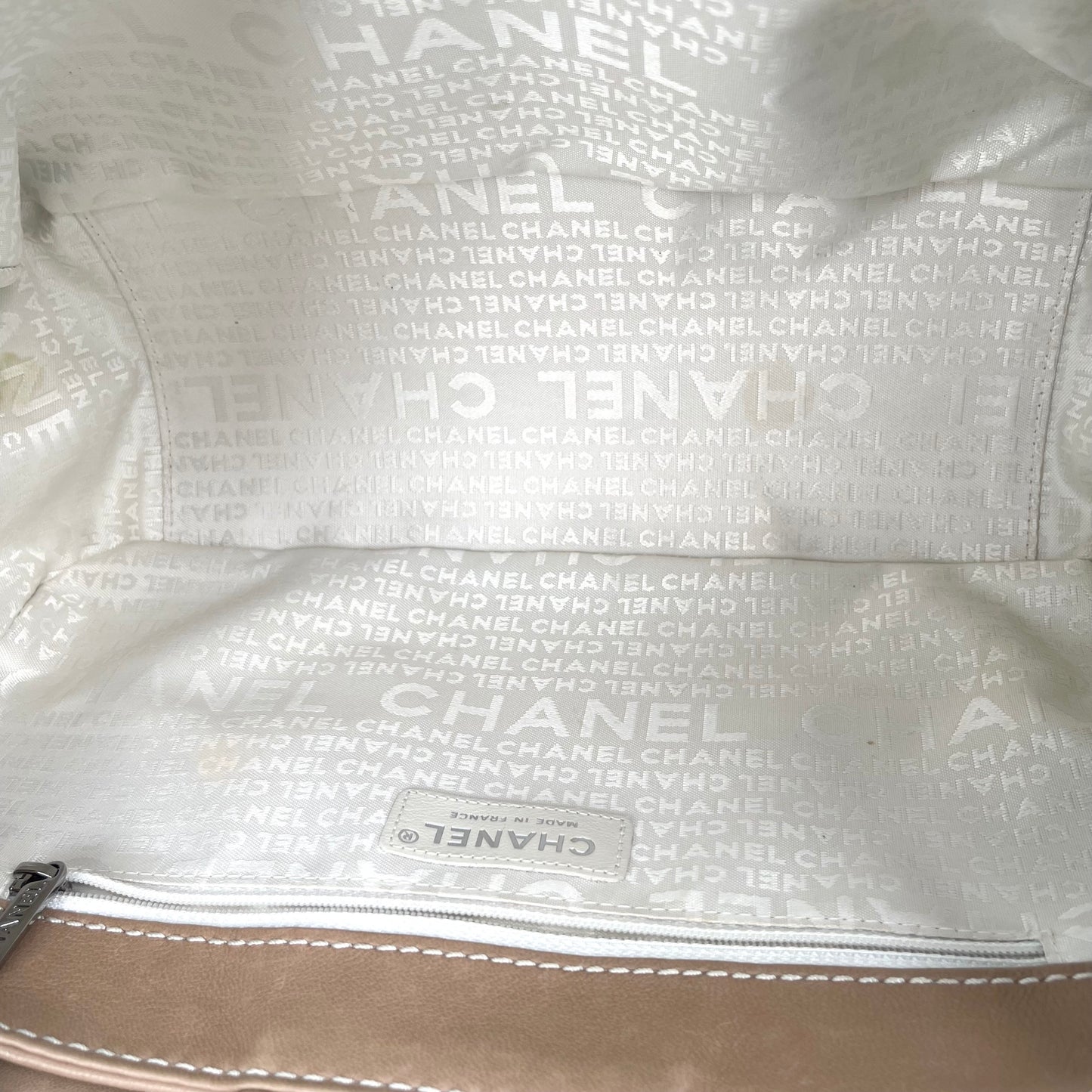Chanel Milk Tea Large Double C Silver Buckle Out-Seam Large Flap Shoulder Tote Bag – Milk Tea [Used]