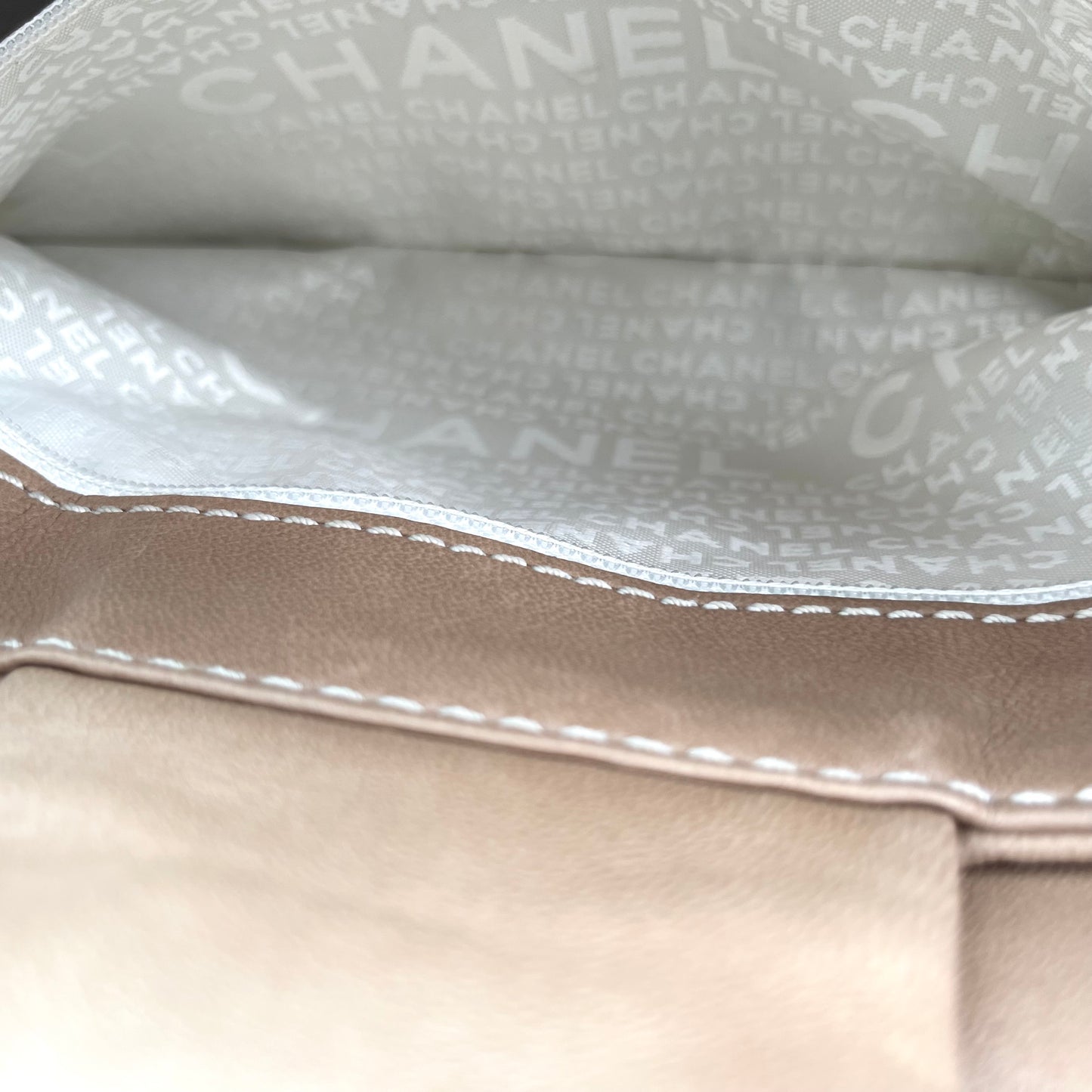 Chanel Milk Tea Large Double C Silver Buckle Out-Seam Large Flap Shoulder Tote Bag – Milk Tea [Used]