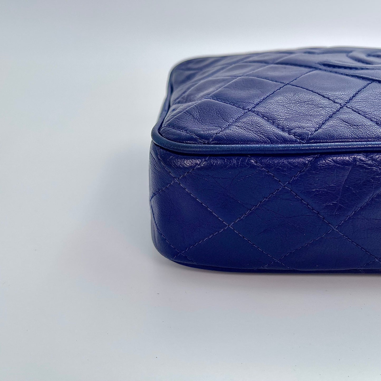 Chanel Dark Blue Lambskin Out-Seam Logo Tassel Camera Chain Bag – Dark Blue [Used]