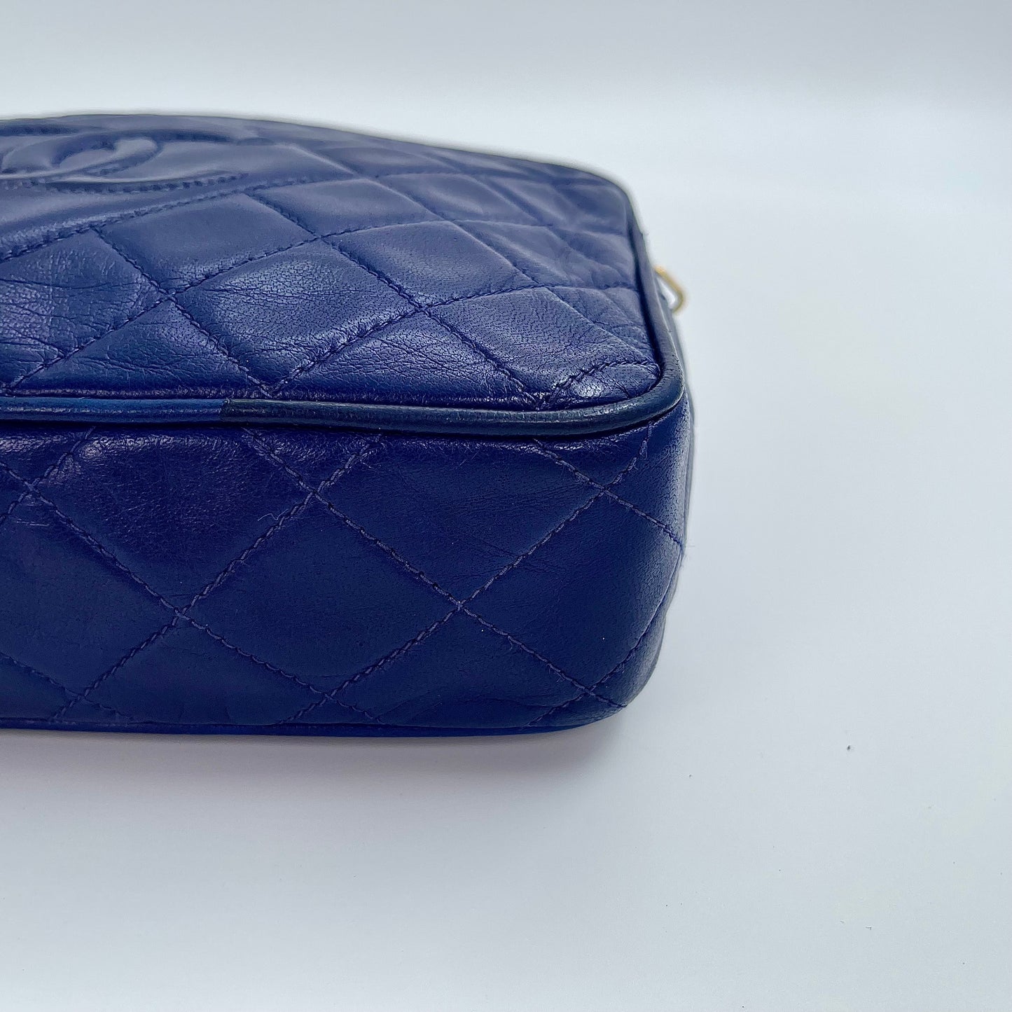 Chanel Dark Blue Lambskin Out-Seam Logo Tassel Camera Chain Bag – Dark Blue [Used]