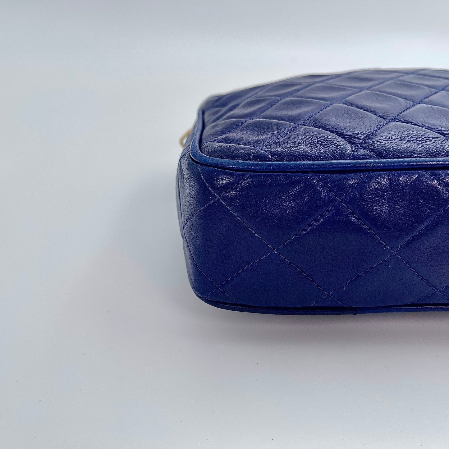 Chanel Dark Blue Lambskin Out-Seam Logo Tassel Camera Chain Bag – Dark Blue [Used]