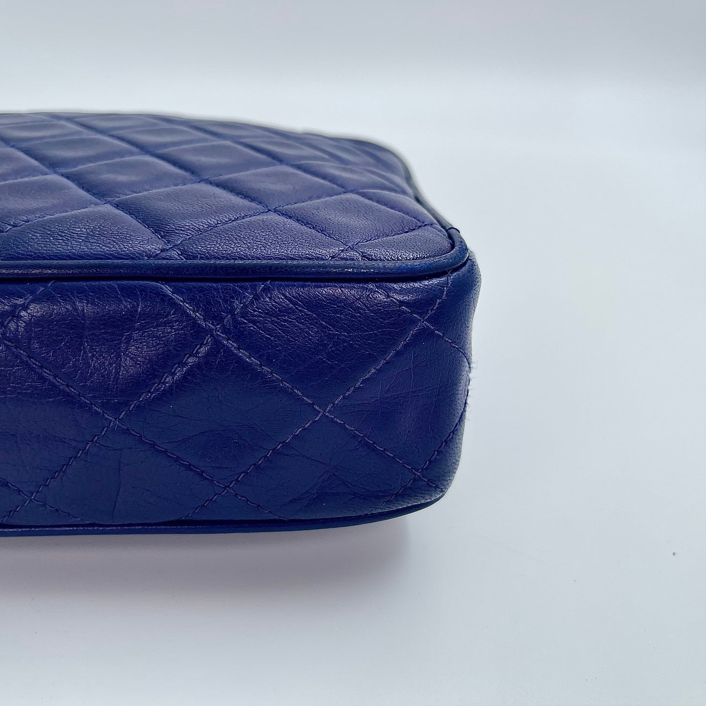Chanel Dark Blue Lambskin Out-Seam Logo Tassel Camera Chain Bag – Dark Blue [Used]