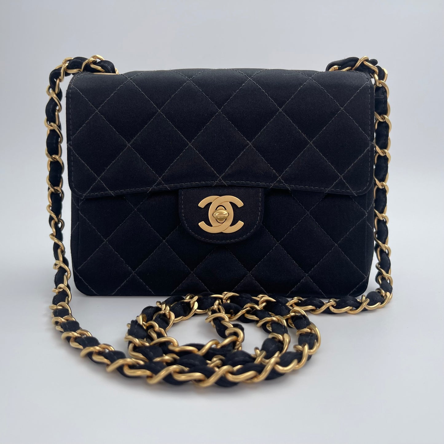 Chanel Black and Gold Satin Classic Flap Single Shoulder Underarm Bag – Black/Gold [Used]