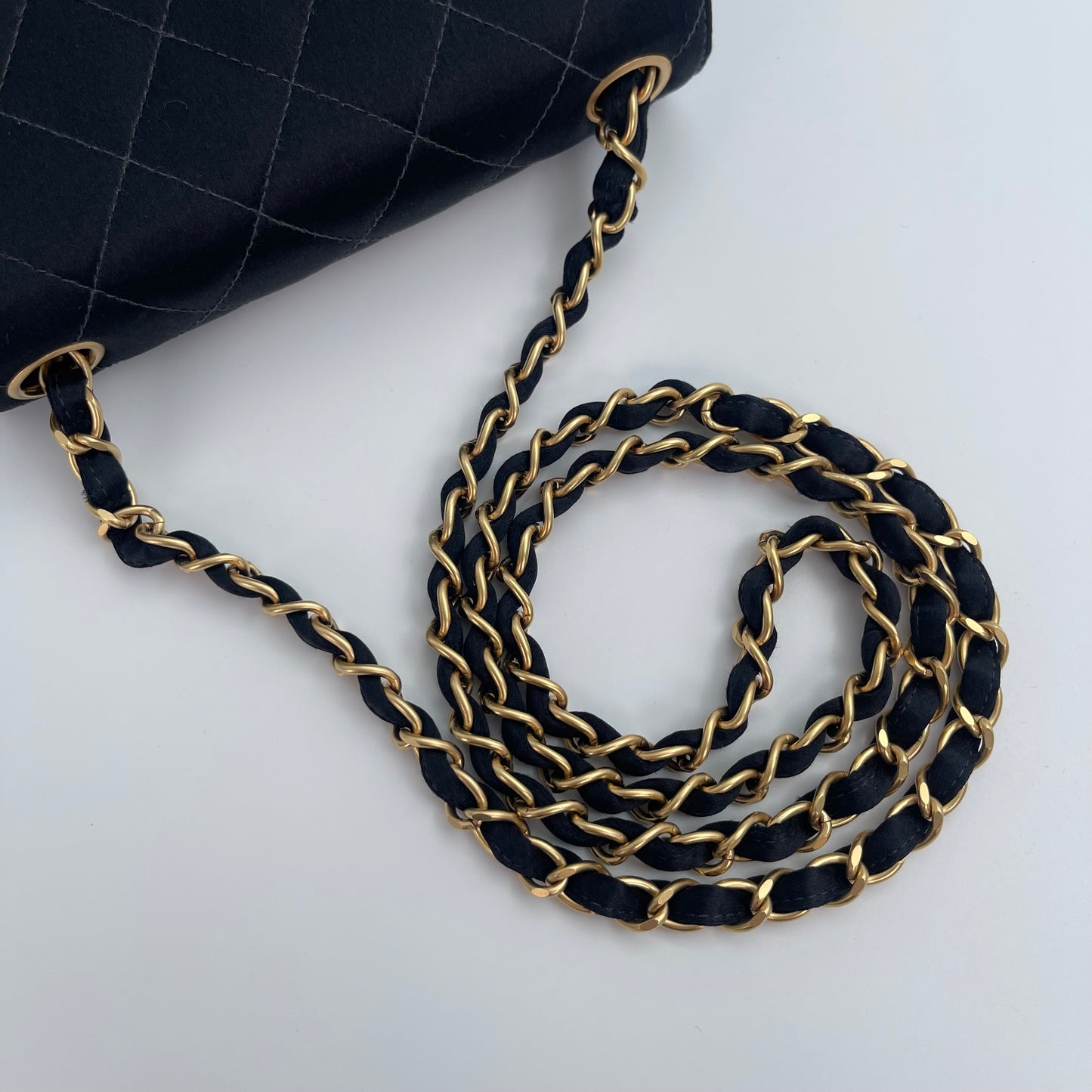 Chanel Black and Gold Satin Classic Flap Single Shoulder Underarm Bag – Black/Gold [Used]