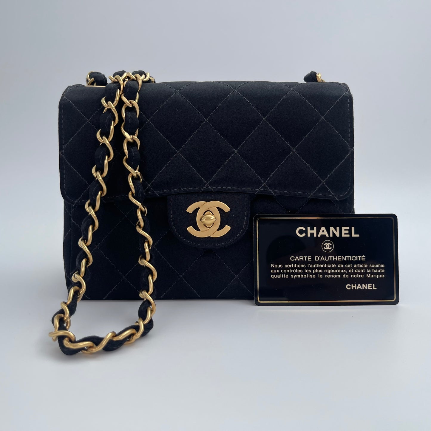 Chanel Black and Gold Satin Classic Flap Single Shoulder Underarm Bag – Black/Gold [Used]