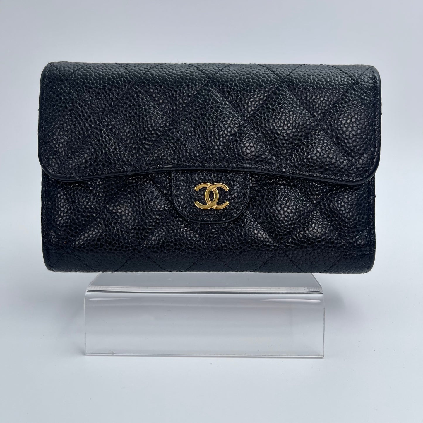 Chanel Black and Gold Caviar Leather Medium Tri-Fold Wallet – Black/Gold [Used]