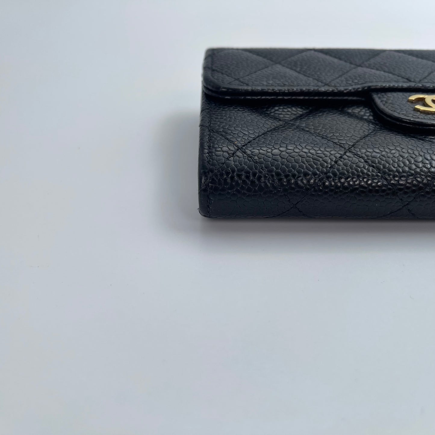 Chanel Black and Gold Caviar Leather Medium Tri-Fold Wallet – Black/Gold [Used]
